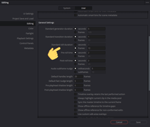 Einstellung Anzeigedauer für Standbilder in DaVinci Resolve (Standard still duration)