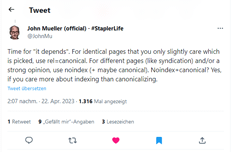 John Mueller über Noindex mit Canonical-Links