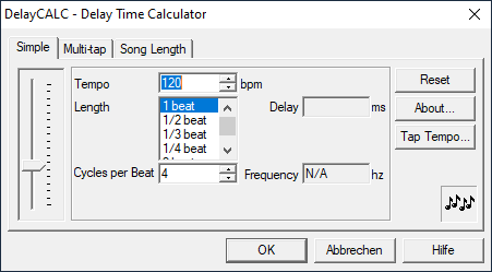 DelayCALC - Tap Tempo BPM Zähler und Delay Zeit Rechner